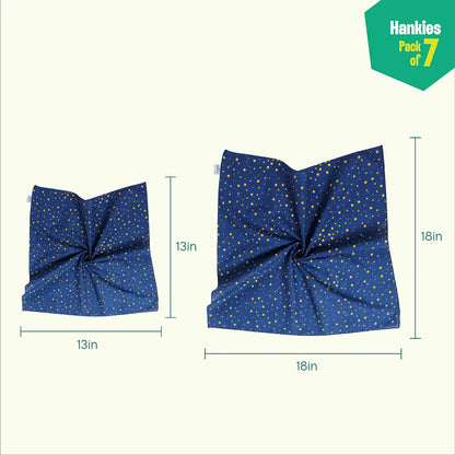 Style O'Clock! Unisex Hankies, 100% Organic Cotton, Pack of 7