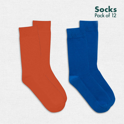 Solid Color Affair! Unisex Socks, 100% Organic Cotton, Crew Length, Pack of 12