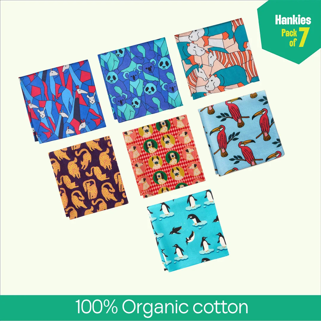 Wild Drip! Unisex Hankies, 100% Organic Cotton, Pack of 7