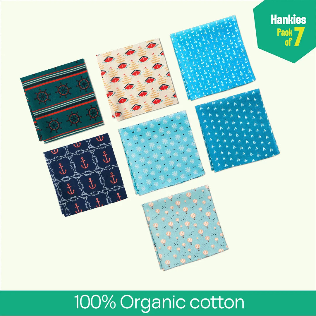 Vitamin Sea! Large Unisex Hankies, 100% Organic Cotton, Pack of 7