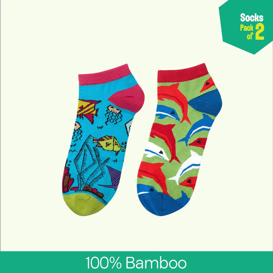 Aqua-world! Unisex Socks, 100% Bamboo, Ankle Length, Pack of 2