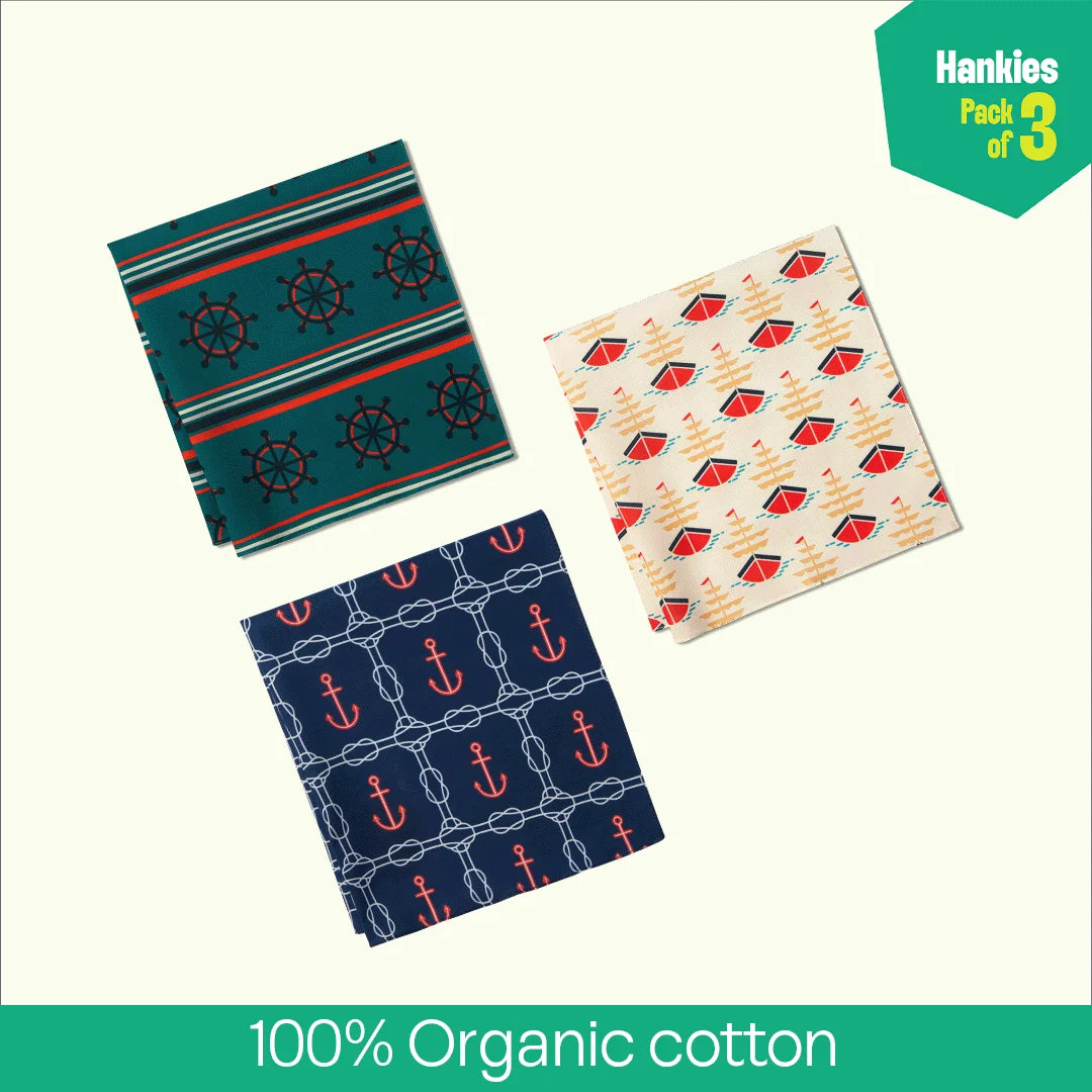 Aye Aye Captain! Unisex Hankies, 100% Organic Cotton, Pack of 3