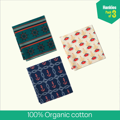 Aye Aye Captain! Unisex Hankies, 100% Organic Cotton, Pack of 3