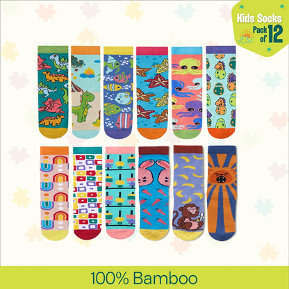 Twinkle Toes! Unisex Kid's Socks, 100% Bamboo, Crew Length, Pack of 12