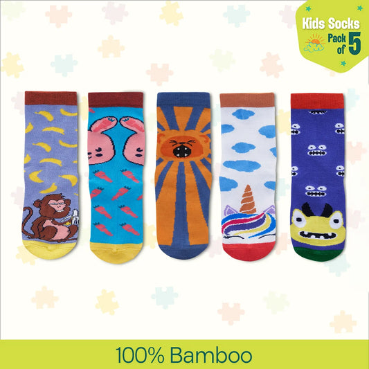 KFC! Kiddo Fun Collection! Unisex Kid's Socks, 100% Bamboo, Crew Length, Pack of 5