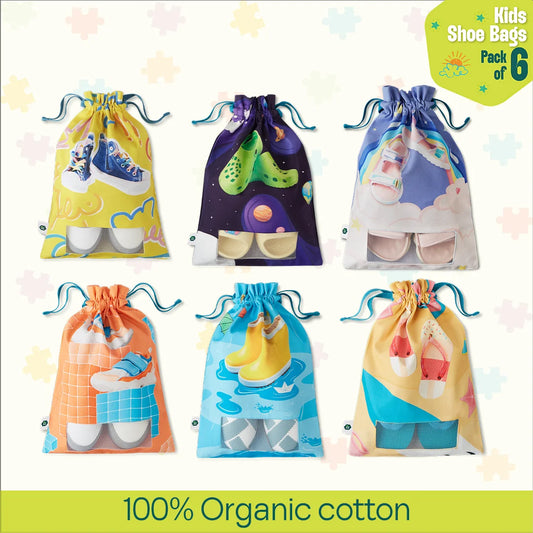 Baby's Day Out! Unisex Kid's Shoe Bags, 100% Organic Cotton, Pack of 6