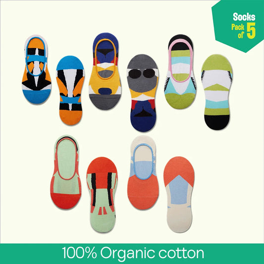 Out Of The Block! Unisex Socks, 100% Organic Cotton, No Show, Pack of 5