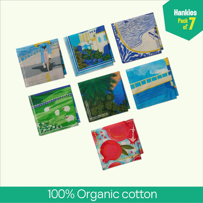 Island Haze! Unisex Hankies, 100% Organic Cotton, Pack of 7
