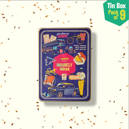 Lai Bhari Drip! Tin Gift Box, 6 Hankies + 3 Socks, 100% Organic Cotton, Box of 9