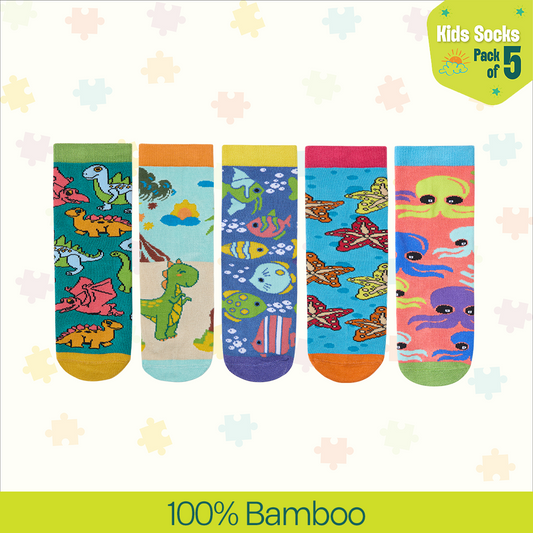 Zoo-manji! Unisex Kid's Socks, 100% Bamboo, Crew Length, Pack of 5