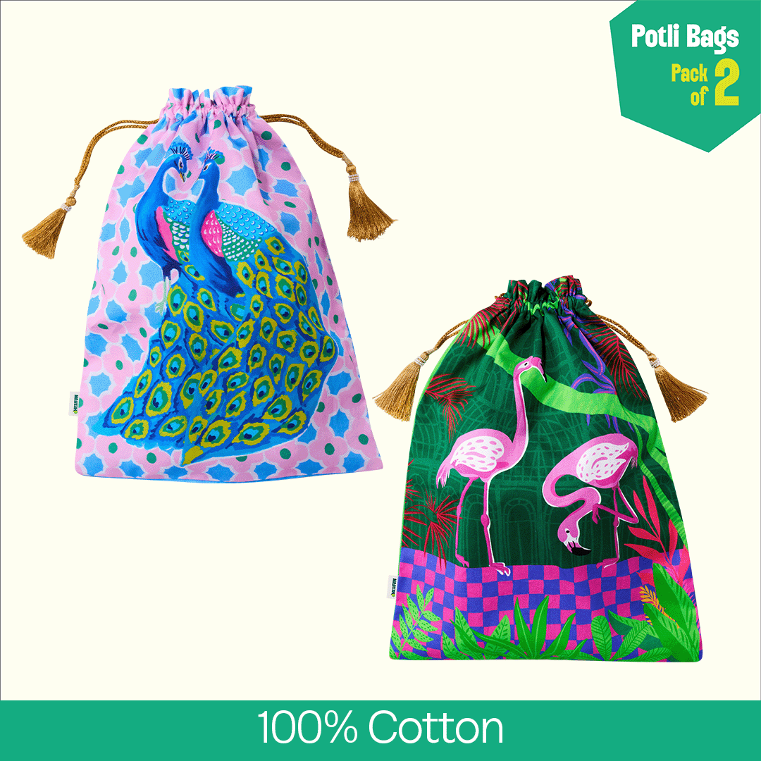 Feather Like! Unisex Potli Bags, 100% Cotton, Pack of 2