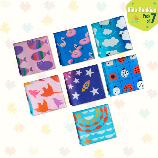 Happy Little Hearts! Unisex Kid's Hankies, 100% Organic Cotton, Pack of 7