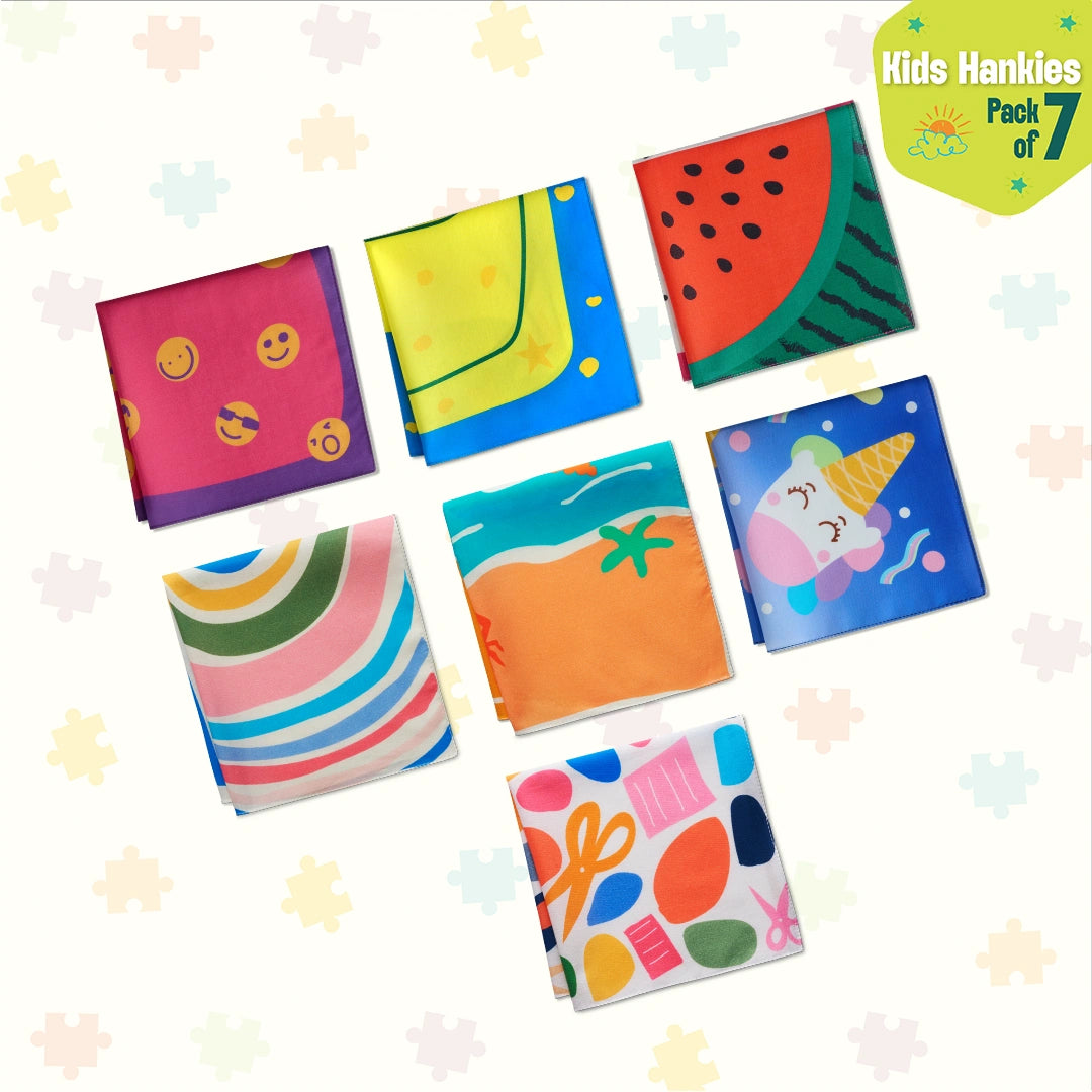 Crafty Games! Unisex Kid's Hankies, 100% Organic Cotton, Pack of 7
