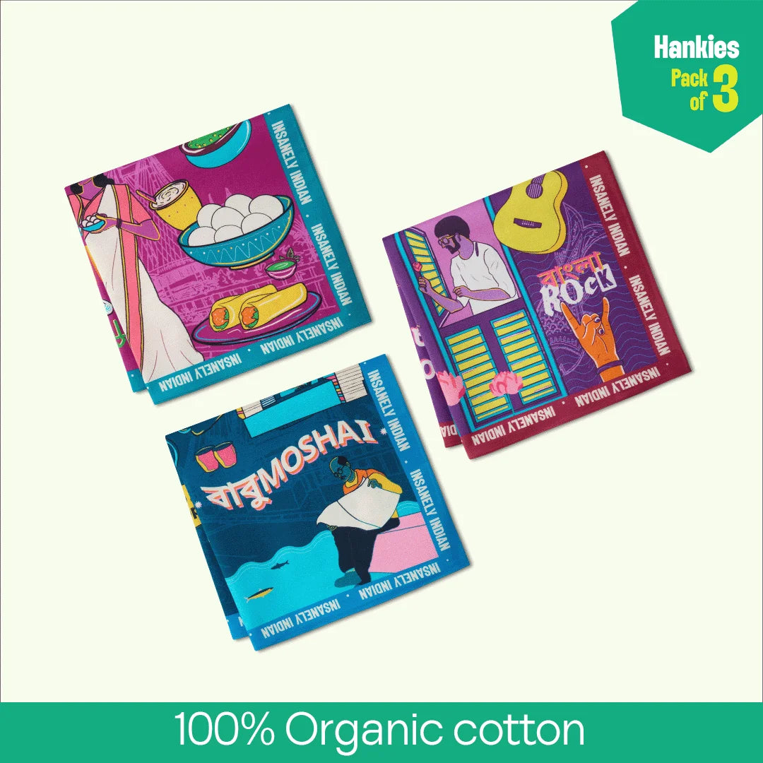 Uri Baba! Unisex Hankies, 100% Organic Cotton, Pack of 3