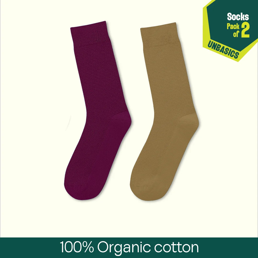 Vivid Fusion! Unisex Socks, 100% Organic Cotton, Crew Length, Pack of 2