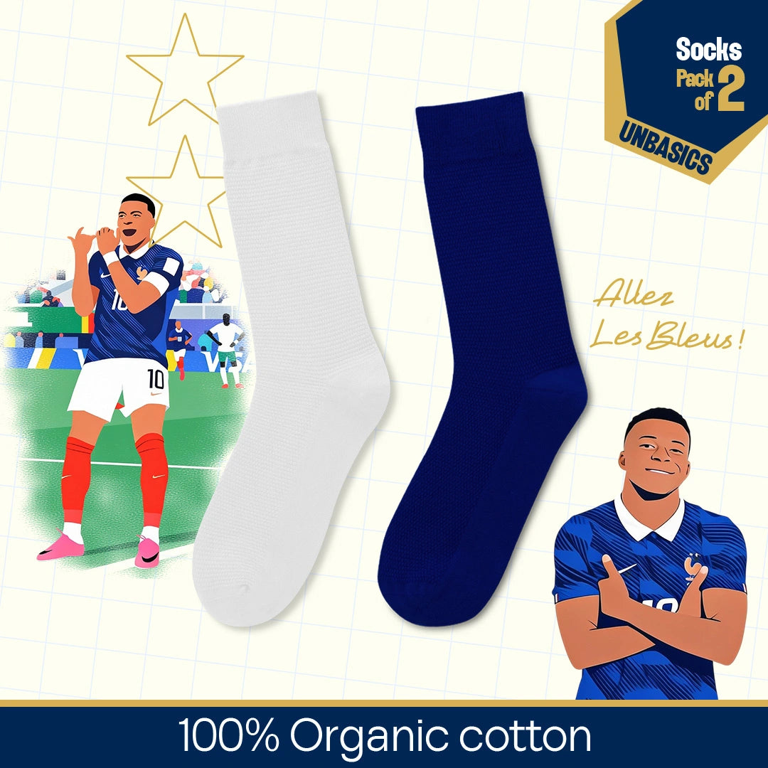 Les Blues! Unisex Socks, 100% Organic Cotton, Crew Length, Pack of 2
