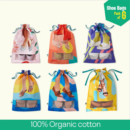 Girly Walks! Shoe Bags, 100% Organic Cotton, Pack of 6