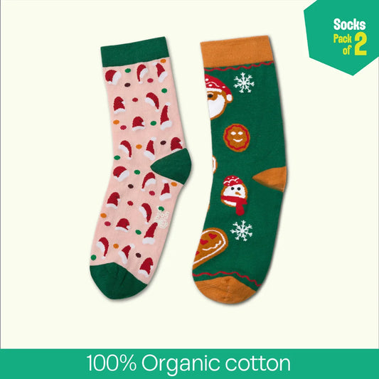 Jingle Fest! Unisex Socks, 100% Organic Cotton, Crew Length, Pack of 2
