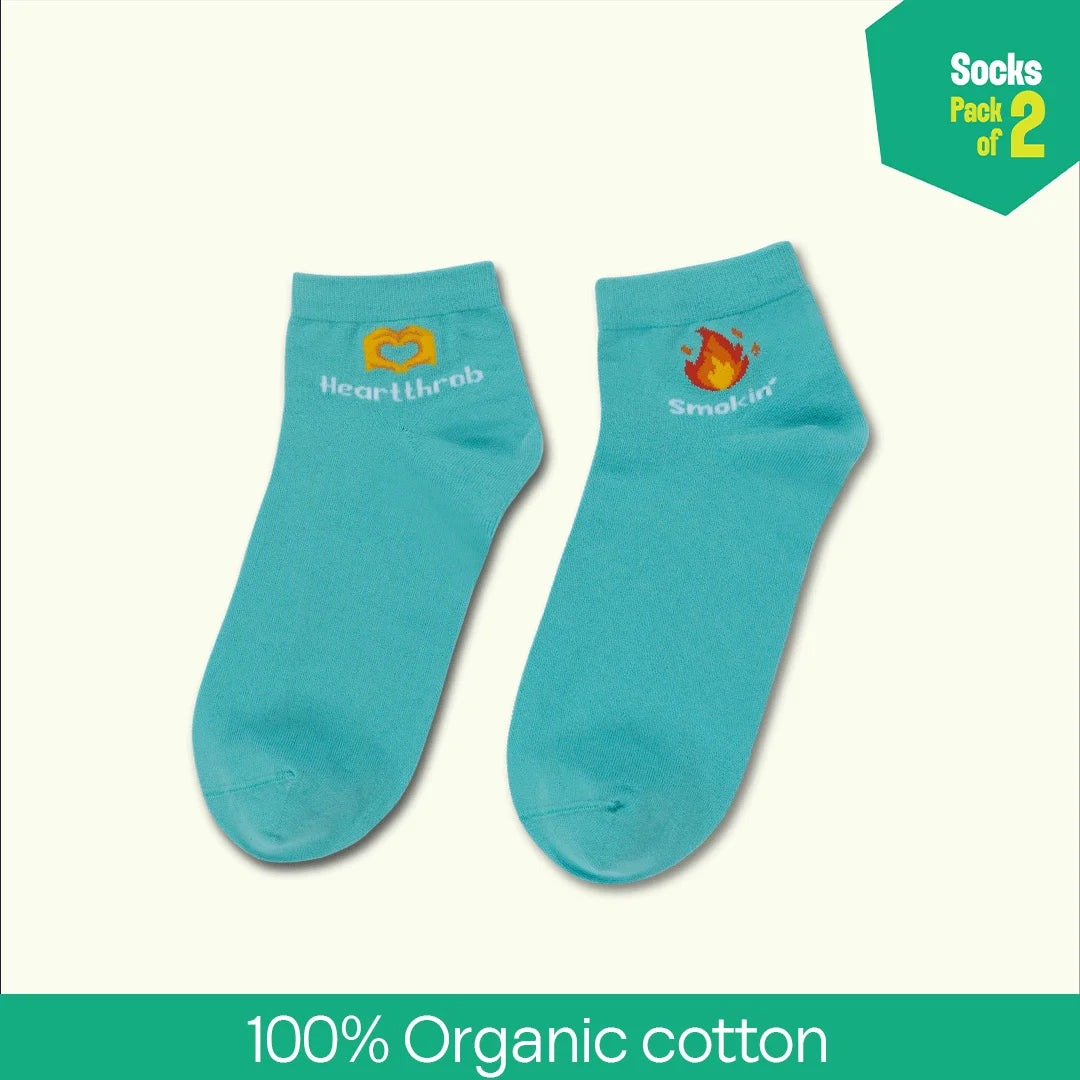 Flirt Alert! Unisex Socks, 100% Organic Cotton, High Ankle Length, Pack of 2