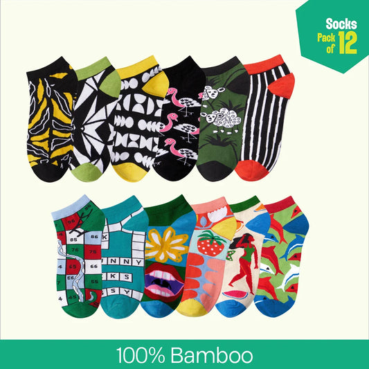 Bamboo-zled! Unisex Socks, 100% Bamboo, Ankle Length, Pack of 12