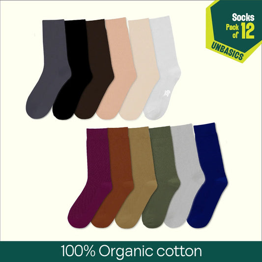 Mood Board! Unisex Socks, 100% Organic Cotton, Crew Length, Pack of 12