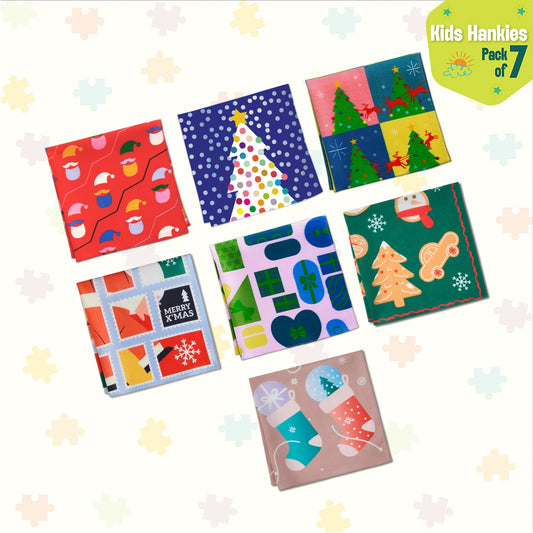 Holiday Hugs! Unisex Kid's Hankies, 100% Organic Cotton, Pack of 7