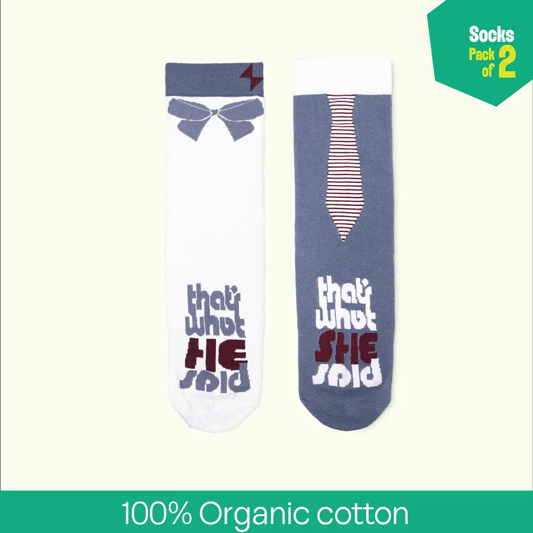 What They Said! Unisex Socks, 100% Organic Cotton, Crew Length, Pack of 2