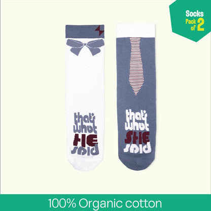 What They Said! Unisex Socks, 100% Organic Cotton, Crew Length, Pack of 2