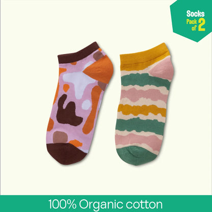 Fun Duo! Unisex Socks, 100% Organic Cotton, Ankle Length, Pack of 2