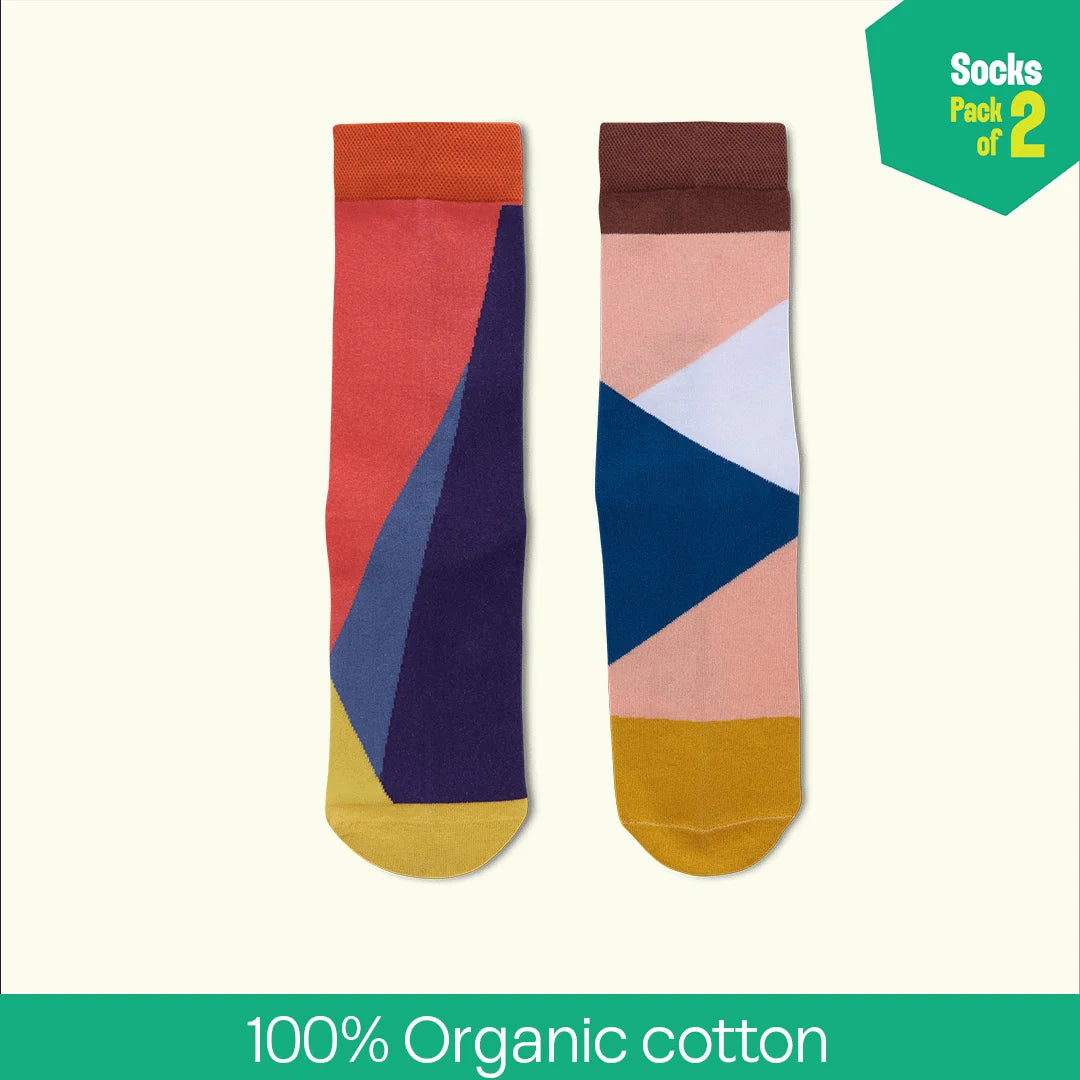 Criss Cross! Unisex Socks, 100% Organic Cotton, Crew Length, Pack of 2