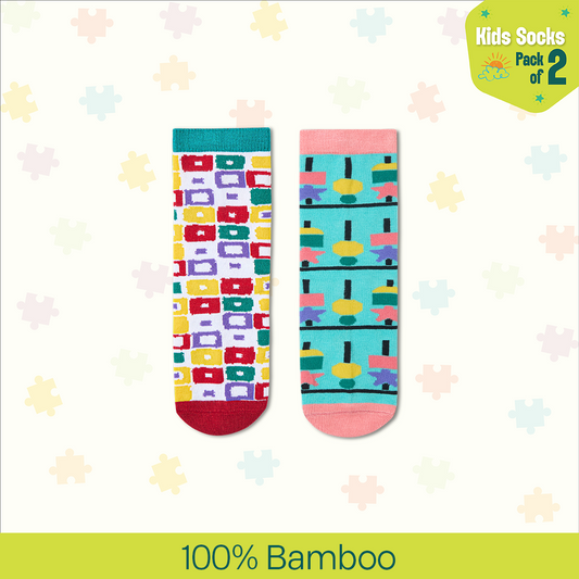 Crazy Patterns! Unisex Kid's Socks, 100% Bamboo, Crew Length, Pack of 2