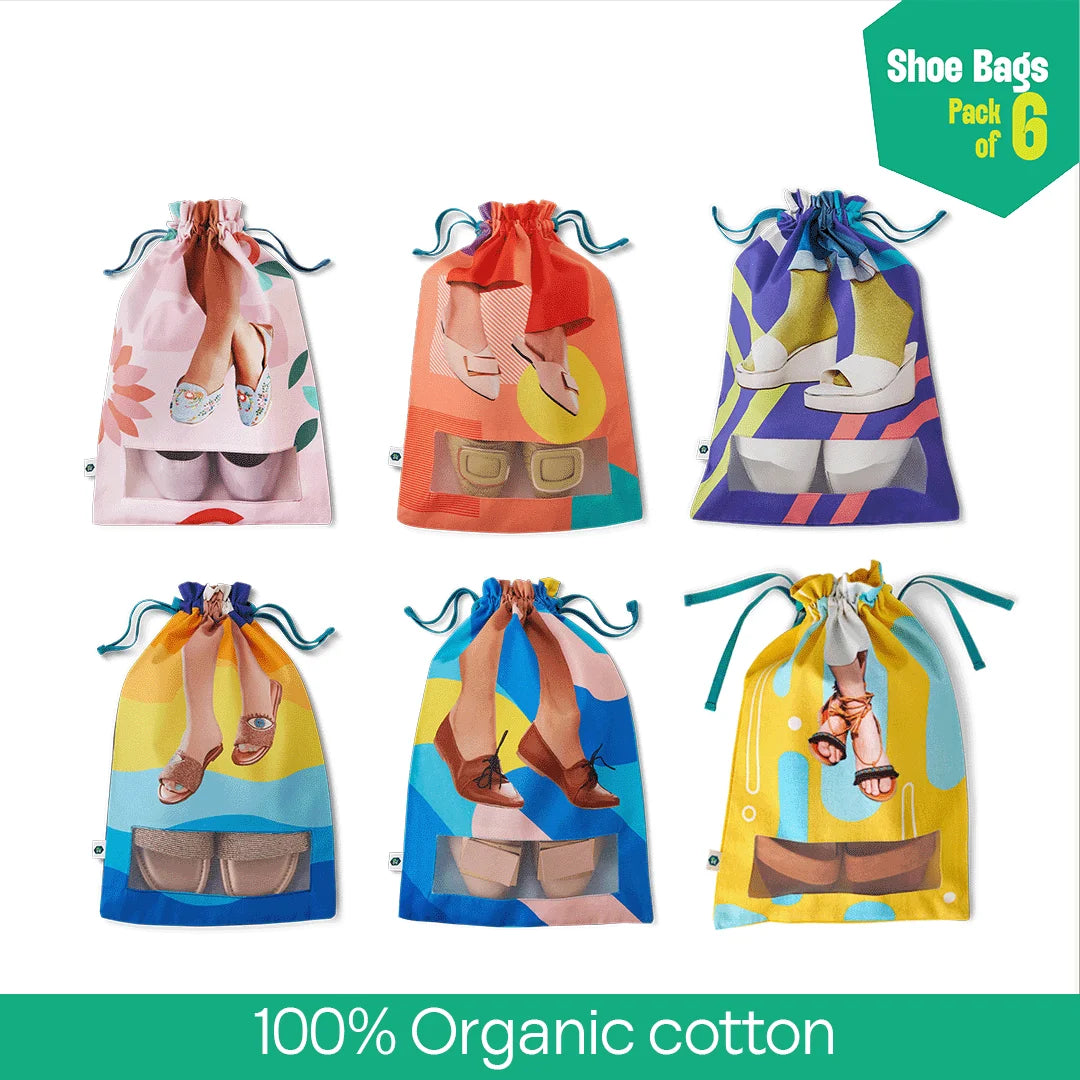 Girly Walks! Shoe Bags, 100% Organic Cotton, Pack of 6