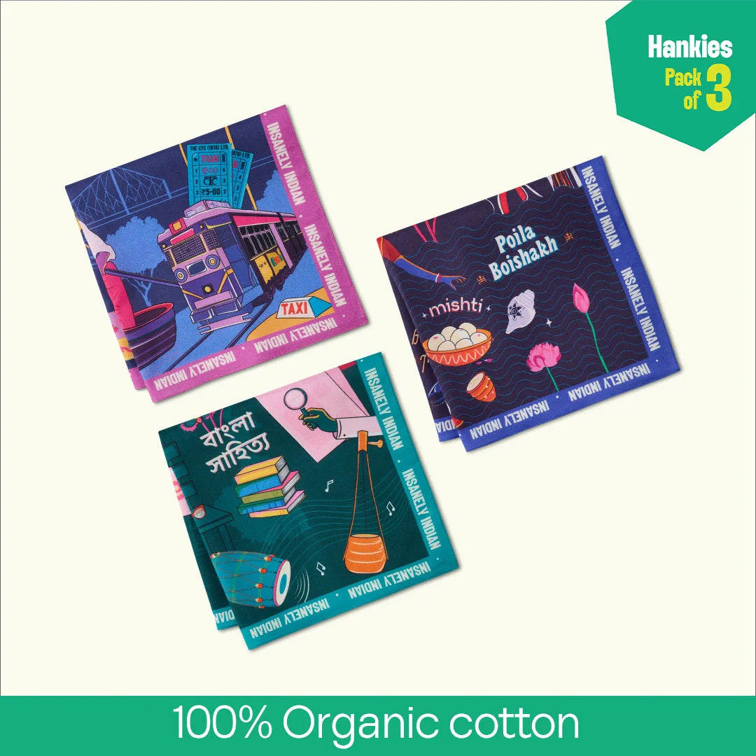 Ghyama! Unisex Hankies, 100% Organic Cotton, Pack of 3