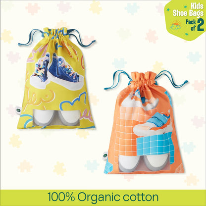 Mini Trekkers! Unisex Kid's Shoe Bags, 100% Organic Cotton, Pack of 2