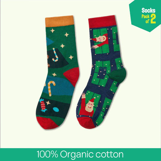 X'mas-Duo! Unisex Socks, 100% Organic Cotton, Crew Length, Pack of 2