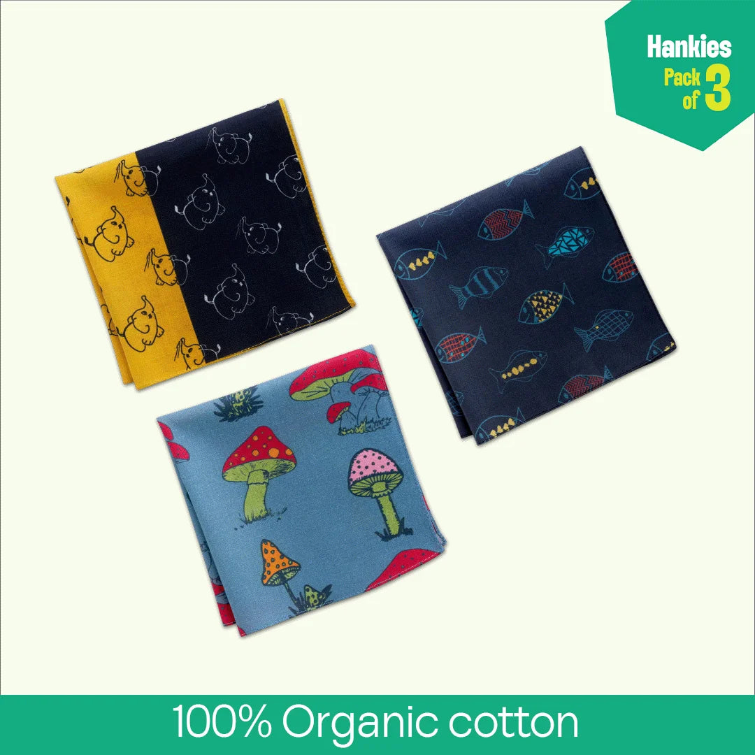 TMI! Too Motif Information! Unisex Hankies, 100% Organic Cotton, Pack of 3