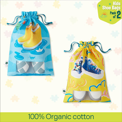 Toe Twisters! Unisex Kid's Shoe Bags, 100% Organic Cotton, Pack of 2