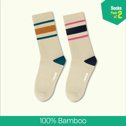 Classic Cool! Unisex Socks, 100% Bamboo, Crew Length, Pack of 2