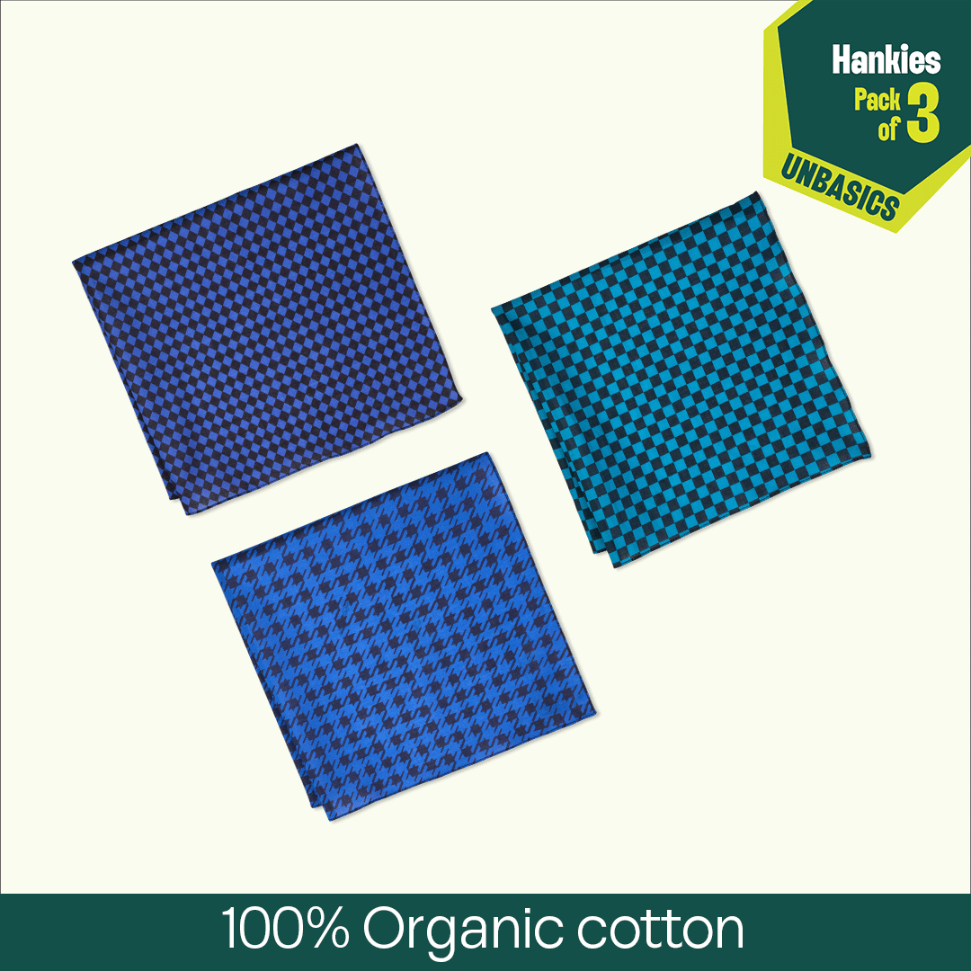 Grid Club! Unisex Hankies, 100% Organic Cotton, Pack of 3
