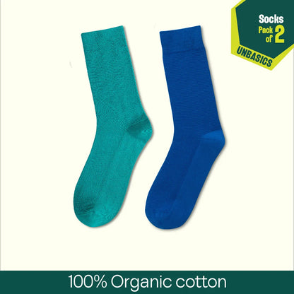 Feeling Blue! Unisex Socks, 100% Organic Cotton, Crew Length, Pack of 2