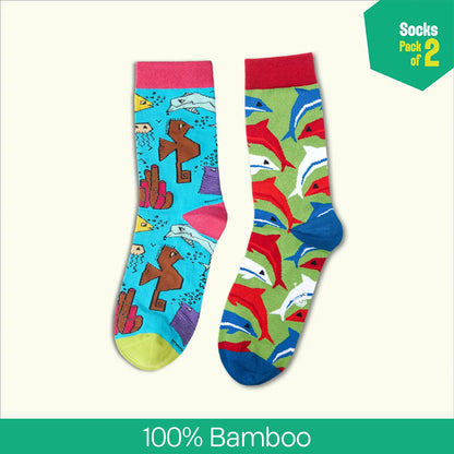 Aqua-world! Unisex Socks, 100% Bamboo, Crew Length, Pack of 2