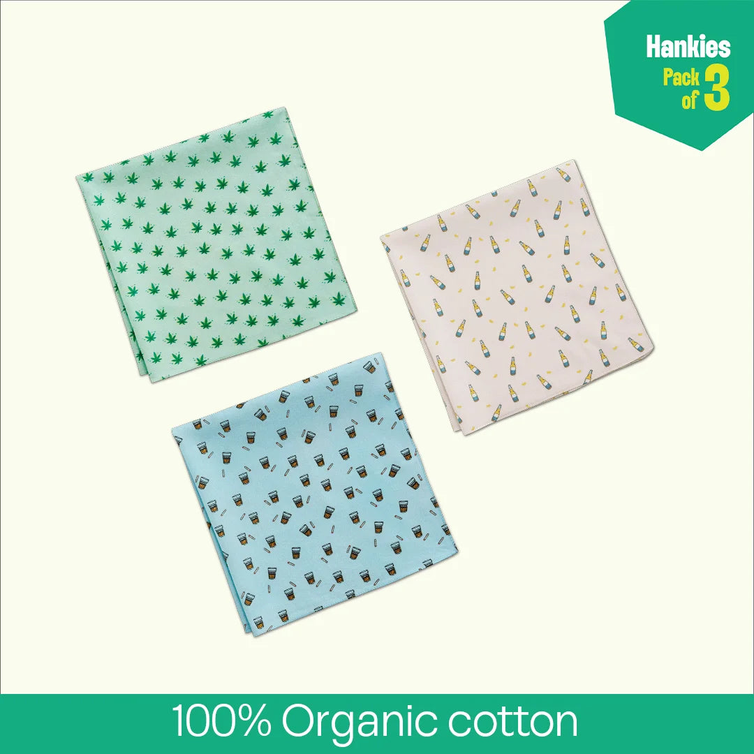 Happy High! Unisex Hankies, 100% Organic Cotton, Pack of 3