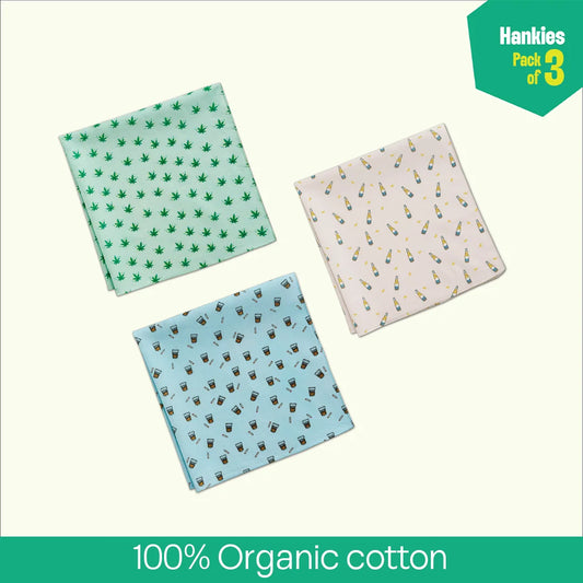 Happy High! Unisex Hankies, 100% Organic Cotton, Pack of 3