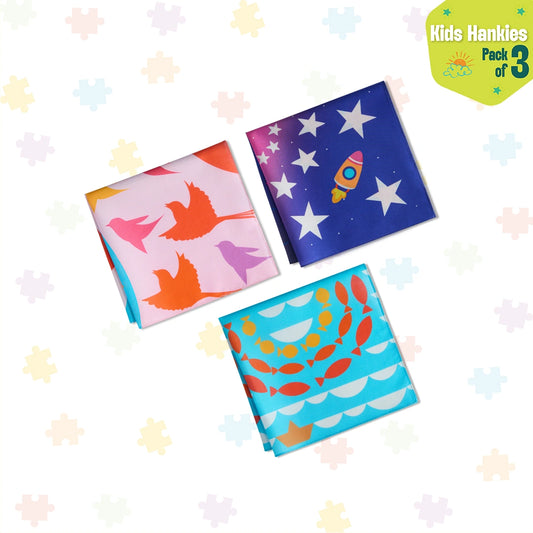 Nature Wonders! Unisex Kid's Hankies, 100% Organic Cotton, Pack of 3