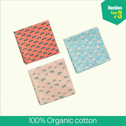 Travelicious! Unisex Hankies, 100% Organic Cotton, Pack of 3