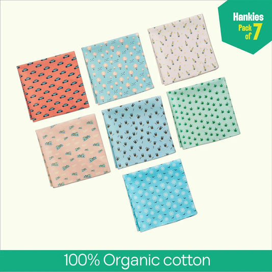 Travel Bug! Large Unisex Hankies, 100% Organic Cotton, Pack of 7