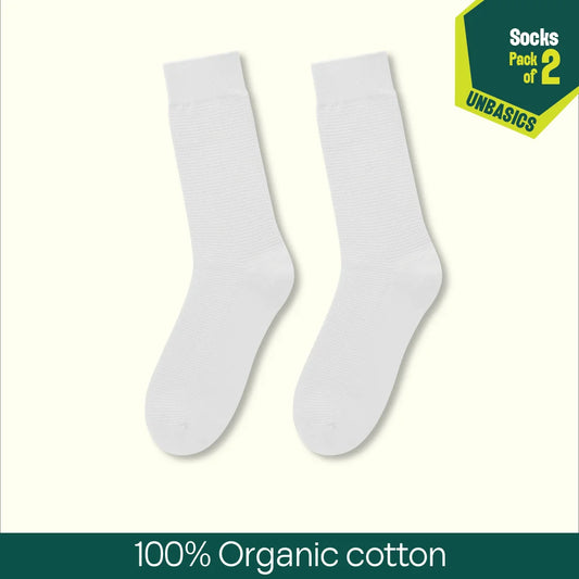 Milky White! Unisex Socks, 100% Organic Cotton, Crew Length, Pack of 2