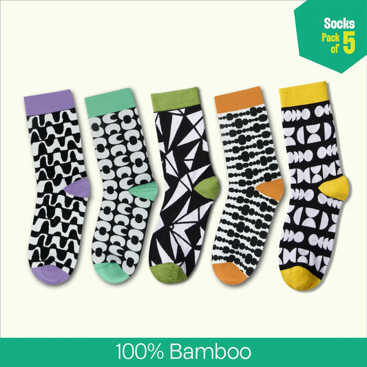 Monochromatic Twist! Unisex Socks, 100% Bamboo, Crew Length, Pack of 5
