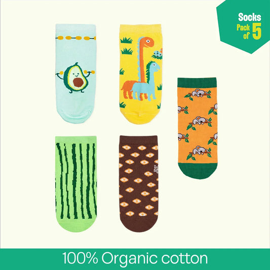 Dramatic Pattern! Unisex Socks, 100% Organic Cotton, Ankle Length, Pack of 5