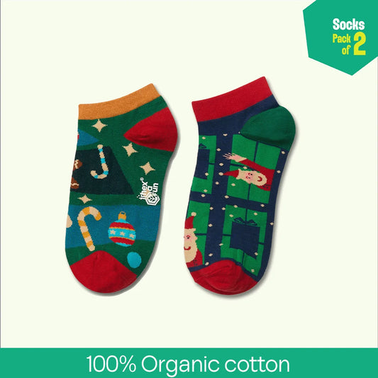Xmas Duo! Unisex Socks, 100% Organic Cotton, Ankle Length, Pack of 2